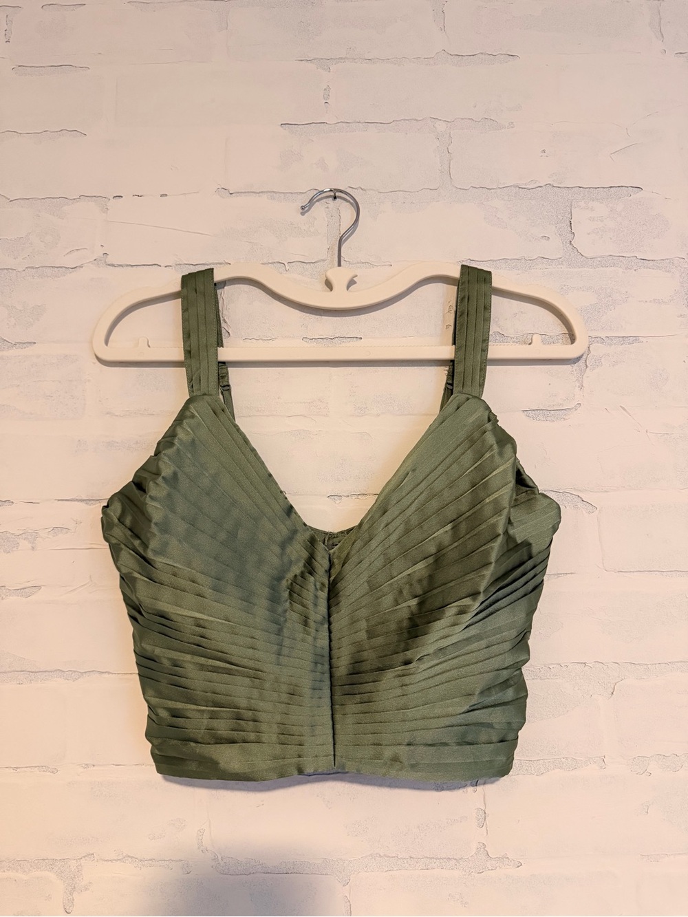 Abercrombie & Fitch Sage Green Satin Pleated Corset Crop Top S